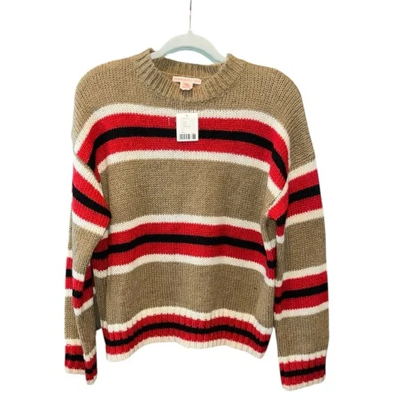 URBAN OUTFITTERS Brown Red Oversized Striped Boyfriend Sweater Wool Blend Size S - Picture 2 of 7